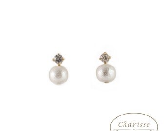 CZ Diamond with Marshmallow Pearl Earrings