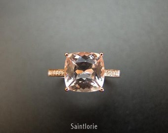 3 Carat Morganite Engagement Ring Morganite Ring Pink Stone Ring Morganite Cushion Ring