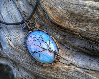 Opalite Tree of Life Pendant // Oxidized Copper Wire Wrapped Jewelry