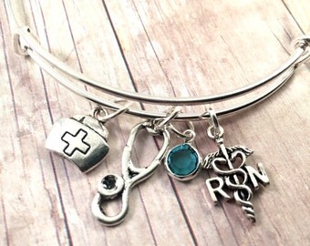 Nurse Bracelet, Nurse Bangle bracelet, Nursing Student, Charm Bracelet, Nurse jewelry, Nurses Day, Nurses Graduation, Nurse gift