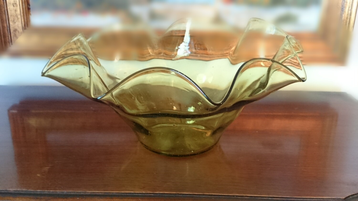 Large Vintage Blenko Fluted Fruit Bowl/ Beautiful Light Green