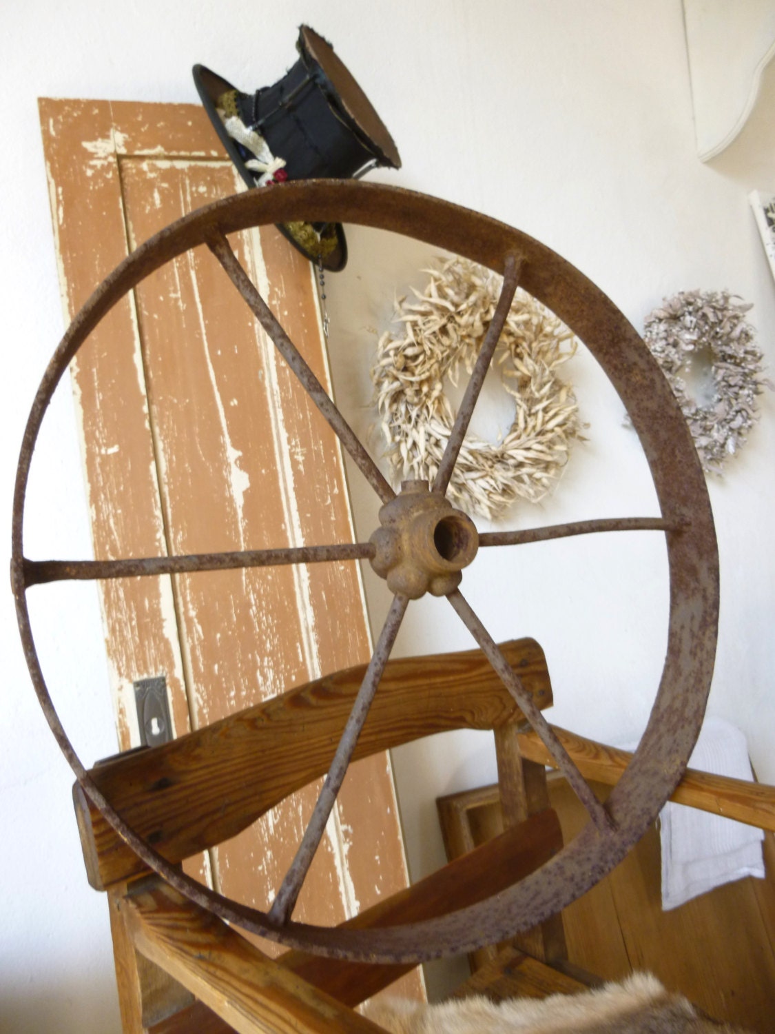 Antique Metal Wagon Wheel Great For A Rustic Industrial Decor   Il Fullxfull.1017166539 J6ze 