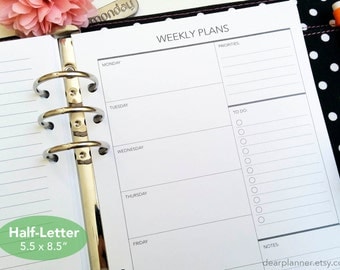 PRINTED Week on one page - Weekly planner insert - Printed wo1p planner insert - Half letter A5 insert - Planner refill - 07H