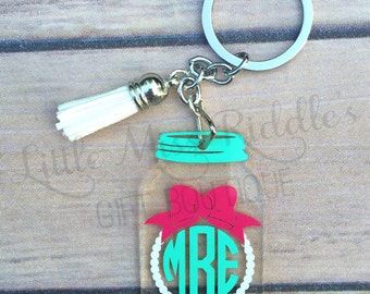 Monogram Acrylic Mason Jar Keychain with Tassel, Mason Jar Gift, Custom Keychain, Personalized Keychain, Monogrammed Keychain, Small Gift