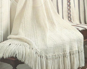 Crochet Afghan Pure Classic with Fringe bedspread lap blanket throw wrap vintage pattern instant download pdf