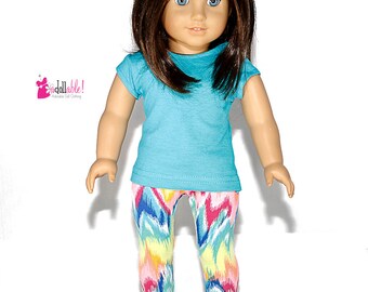 American made Girl Doll Clothes, 18 inch Girl Doll Clothing, Turquoise Top, Tribal Capris made to fit like American girl doll clothes