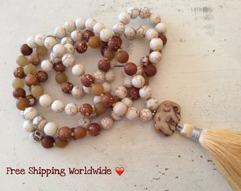 Mala Necklace, Brown Necklace, Yoga Jewelry, Calming Necklace, 108 Mala Necklace, Prayer Beads Mala, Mala Tasssel Necklace, 108 Mala Beads