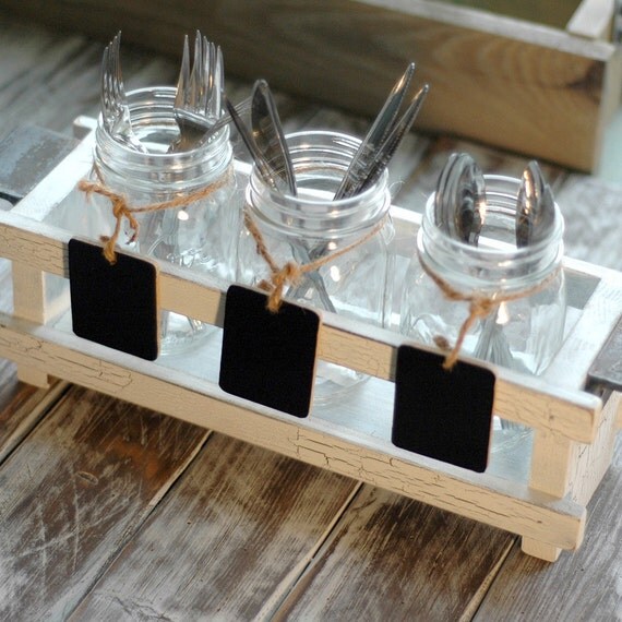 Items similar to Wood Flatware Caddy Set with Mason Jars Silverware