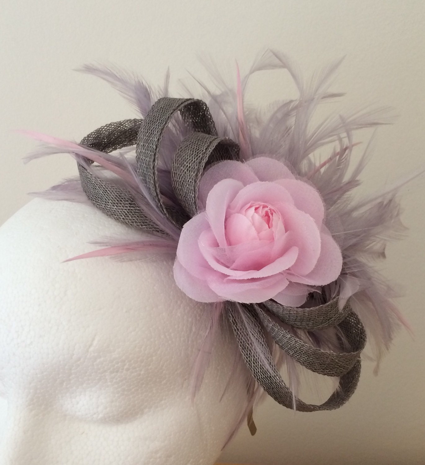 Pewter And Light Pink Fascinator Baby Pink Grey Wedding