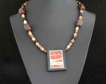 Natural Bone and Red Jasper Necklace