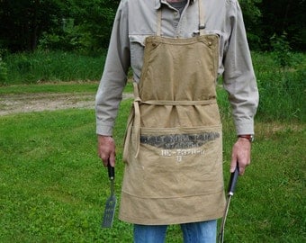 Handmade Apron,Made From Authentic US Military World War II Sleeping Bag Cover,Skullery Apron,Historian Apron,Father's Day Gift,Canvas Apron