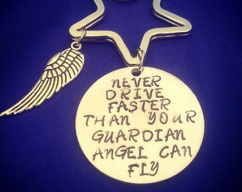 Driver's guardian angel key ring. Motorist's key ring.