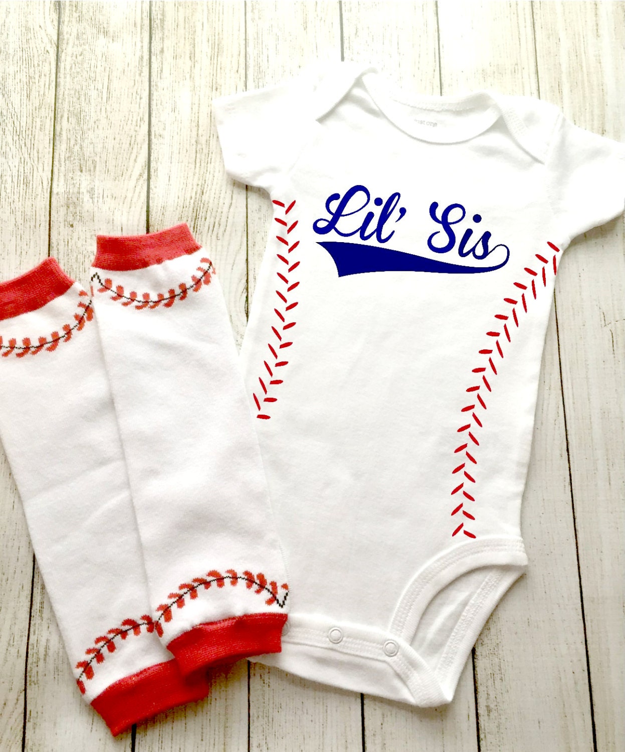 Baseball Sister Onesie w/leg warmers Baseball Onesie