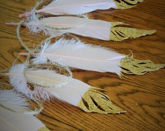 Elegant Gold Dipped Feathers Bulk Wedding Decor by JadeandJoStudio