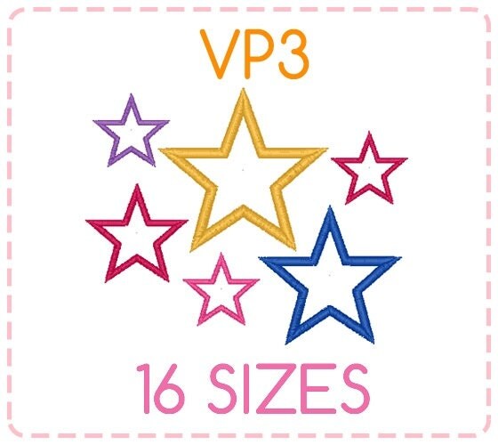 16 sizes star shape applique embroidery designs vp3 format