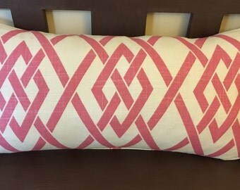Pink and Ivory Geometric Print Decorative Pillow Cover Throw Pillow Rectangle 13 x 24"
