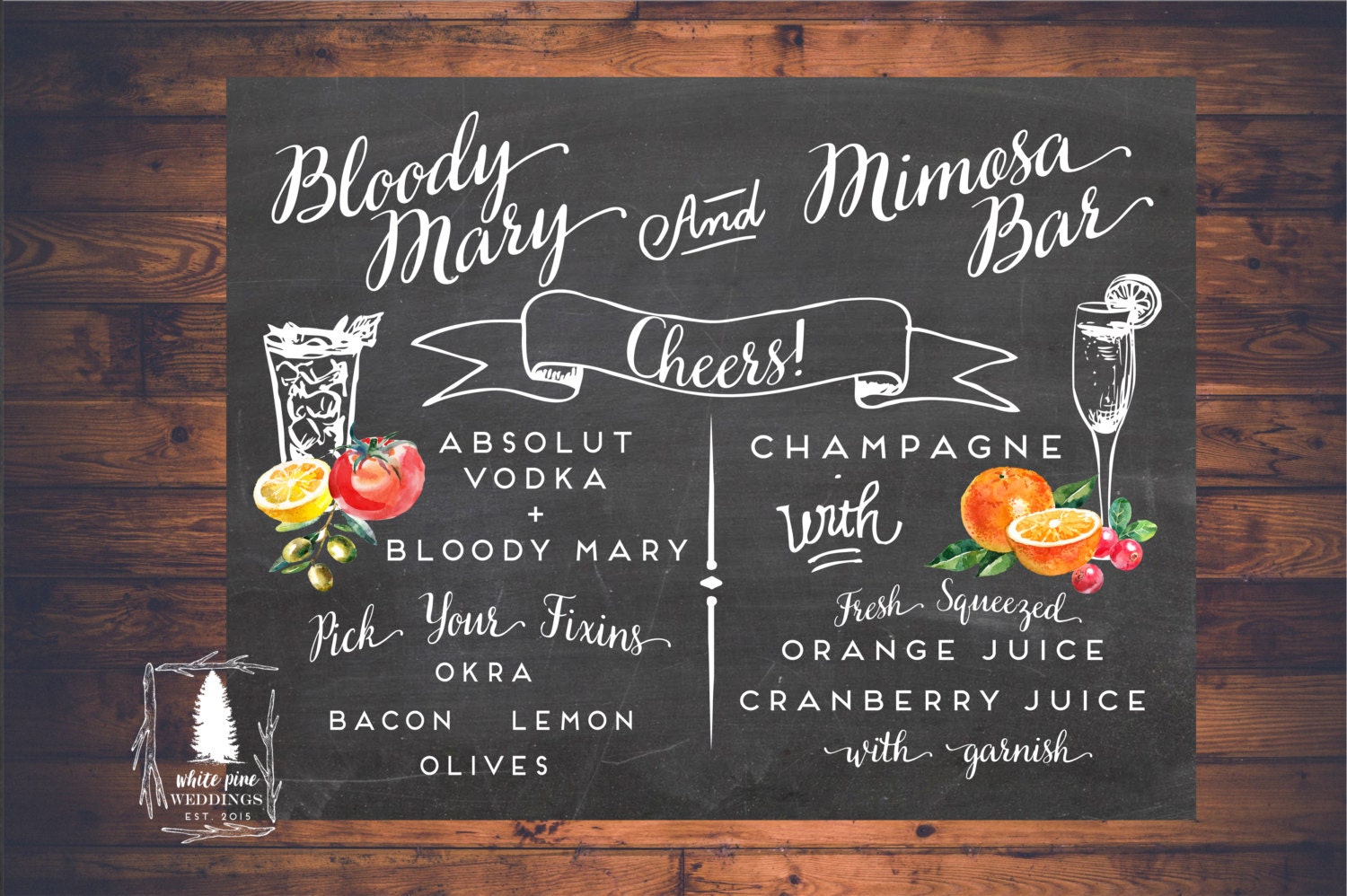 PRINTABLE Bloody Mary sign Mimosa Bar sign Rustic Drink