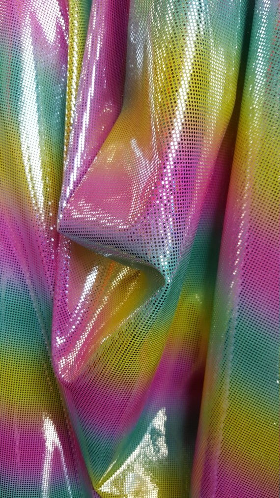 4 Way Stretch Rainbow Stripe Nylon Spandex Fabric with silver
