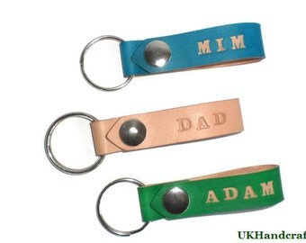 Personalised Leather Key Fob, Leather Keyring, Leather Keychain, Leather Lanyard, Personalized Gift, Gift Dad, Leather Gift Him, Keychain