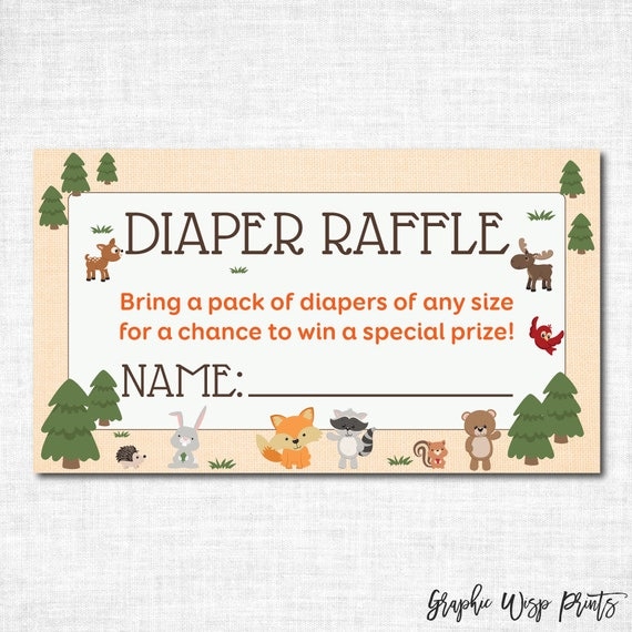 Woodland Diaper Raffle Ticket Printable by GraphicWispPrints Woodland Diaper Raffle Ticket Printable by GraphicWispPrints