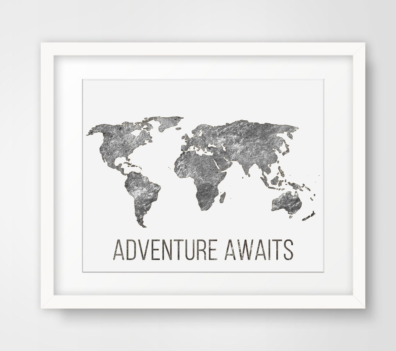 adventure awaits black and white poster world map print