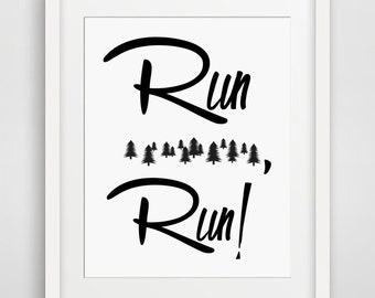 Run Forest Run, Minimalist Movie Poster, Funny Printable, Movie Quotes, Typography, Running, Funny Gift for Dad, Dad jokes, Gump, Box of