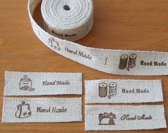 1 metre/ 3 metres: Linen Cotton Fabric Label Hand Made and Home Style 15mm Cut and Sew Zakka Scrapbooking Craft DIY