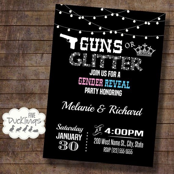 Guns or Glitter Gender Reveal Party Invitation Gender Reveal