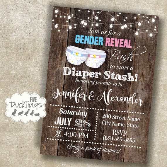 Gender reveal Diaper party invitation couples shower invite