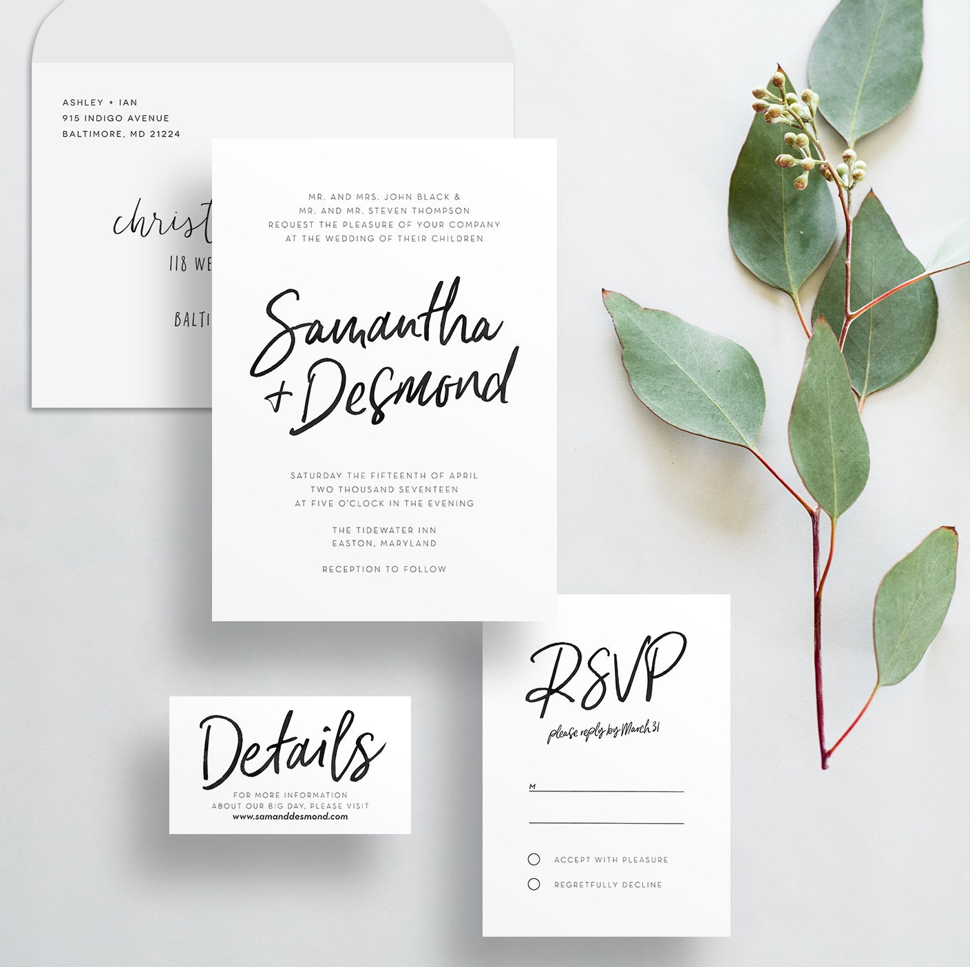 watercolor hand lettering wedding invites // black watercolor