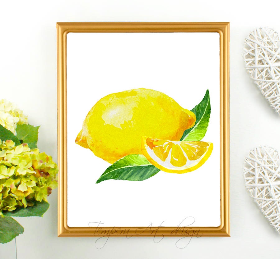 Lemon Print Lemon Decor Lemon Wall Art Kitchen by TemperaArtDesign