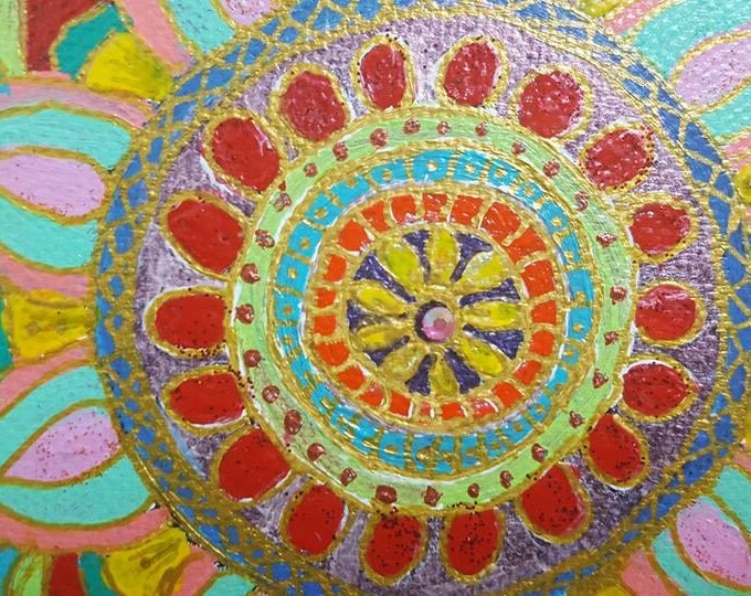 Limited Edition - Blessing Mandala art, 8x8 inch,Colorful, Reiki energized, Hand painted, Wall decor,gift.