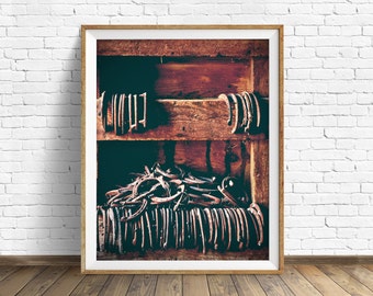 rustic wall art, horse shoes, large art, large wall art, instant download printable art, farmhouse wall art, rustic decor - "Horse Shoes"
