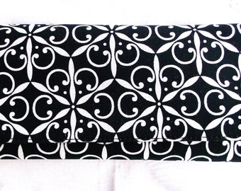 Wallet Black and White made exterior with cotton fabric, vinyl interior,women wallet, tri-fold,gift ideas for holidays,clutch
