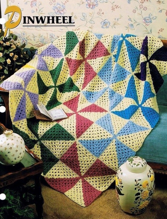 Pinwheel Annie's Attic Crochet Afghan & Quilt Pattern