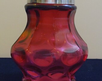 Antique Vintage Thumbprint Cranberry by Wright Glass Sugar Shaker with Chrome Lid