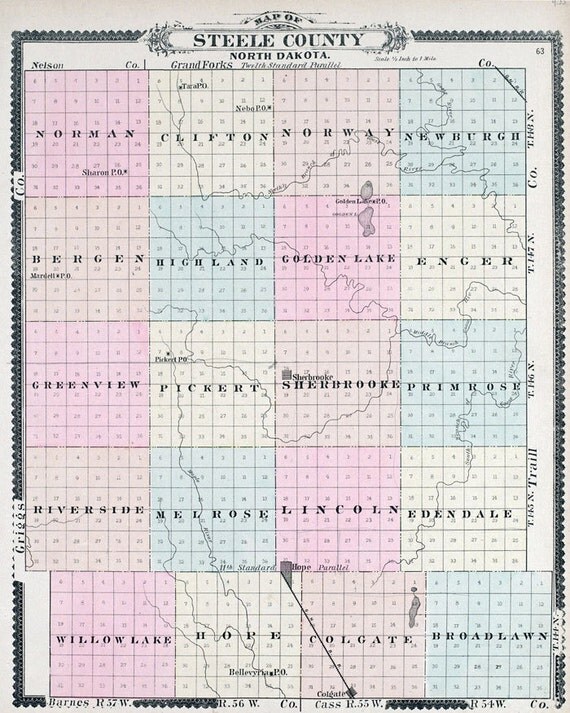 1892 Map of Steele County North Dakota