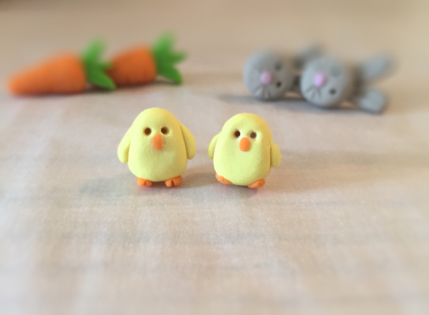 Easter earrings Chick Polymer clay Studs by MarsCharms on Etsy