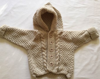 Items similar to Hand Knit Hoodie Baby Jacket - 6-9 months on Etsy