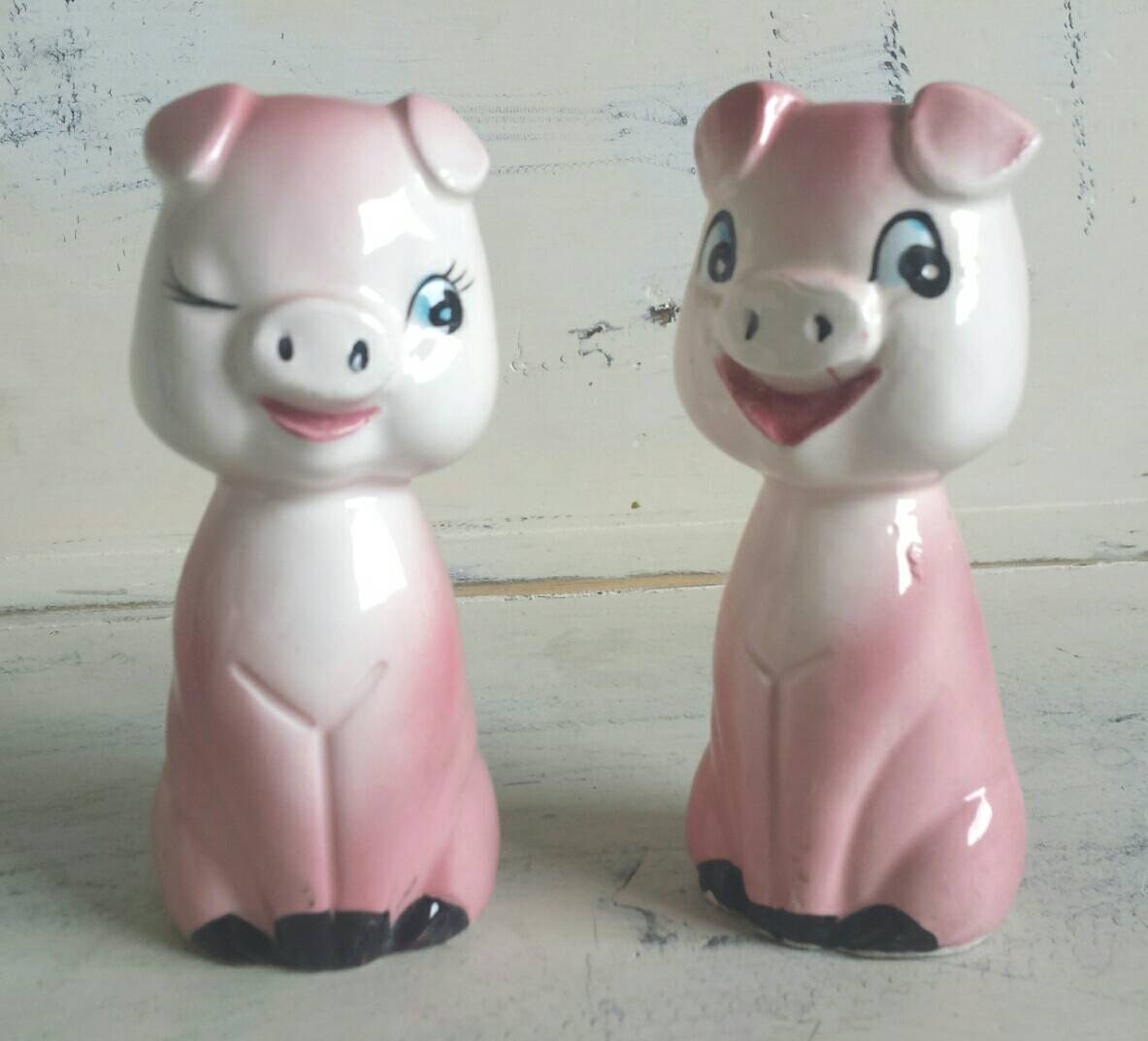 Vintage Pig Salt and Pepper Shakers. Winking Pig
