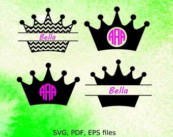 Princess Crown SVG, Chevron Crown Monogram svg, pdf, eps files for silhouette, cricut, split monogram svg, split chevron monogram frame