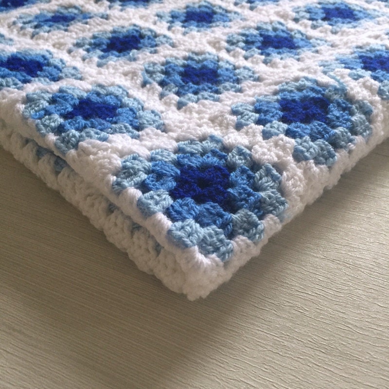 Blue Crochet Granny Square Baby Blanket