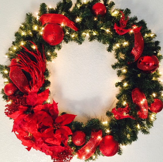 christmas wreath holiday wreath lighted wreath red by joylatii christmas wreath holiday wreath lighted wreath red by joylatii