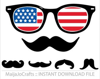 Hipster Mustaches SVG America svg digital download, cricut files DXF Clip art PNG instant download silhouette cameo cutting file printable