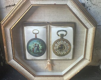 Vintage collotype silk print octagonal plaque wall art Sungott Art Studios