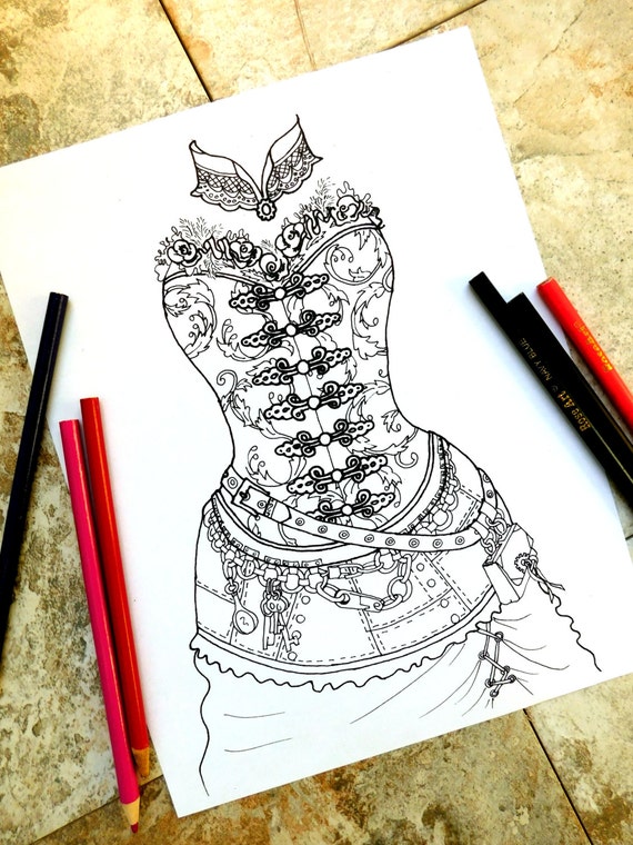 Download steampunk coloring page corset boudoir coloring page dress