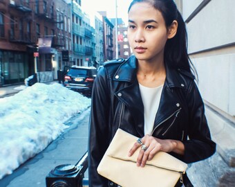 Leather Clutch, Fold Over Clutch, White Fold Over Clutch, Vegan Leather, Vegan Suede, Vegan Clutch, Purse, Leather Clutch, Ivory clutch