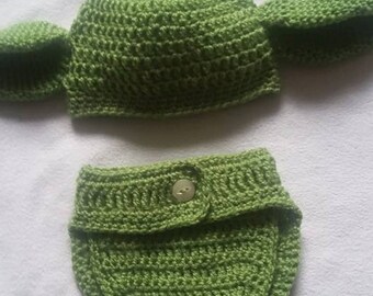 Star Wars inspired Baby Yoda Hat and Diaper Cover Photo Shoot Prop 0-3 months