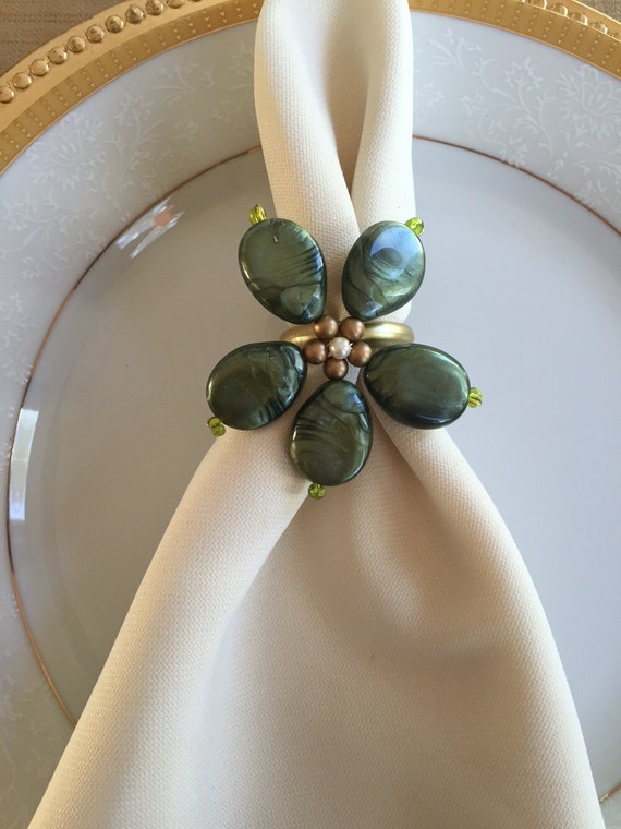 Beaded green flower napkin holder napkin rings unique