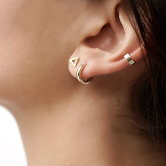 Ear hugging earrings Gold hoop earrings Silver hoop